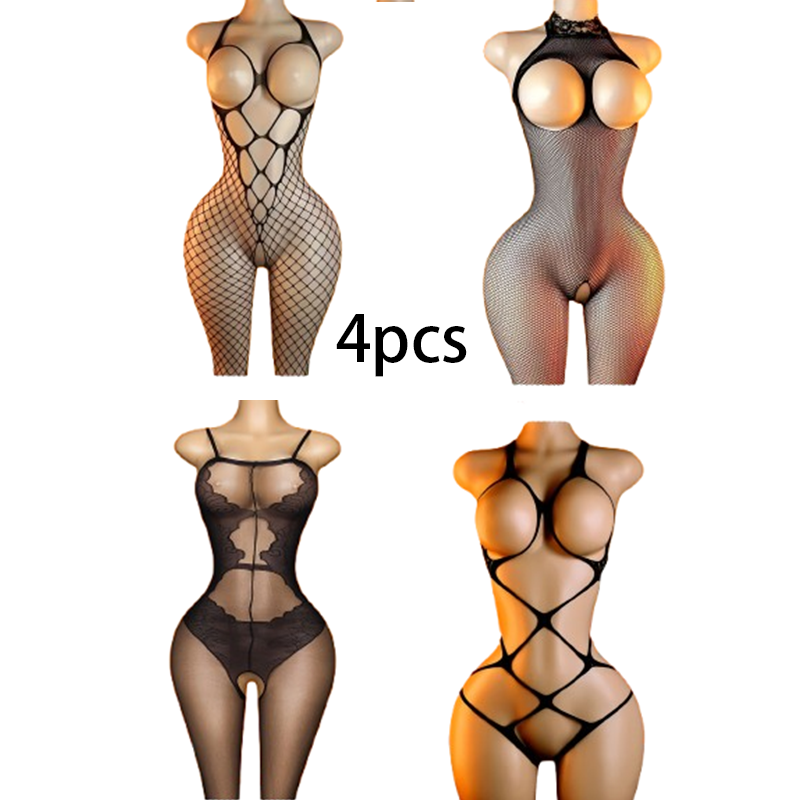 Lingerie - 4 Parçalı Set: Siyah Kesik Detaylı
