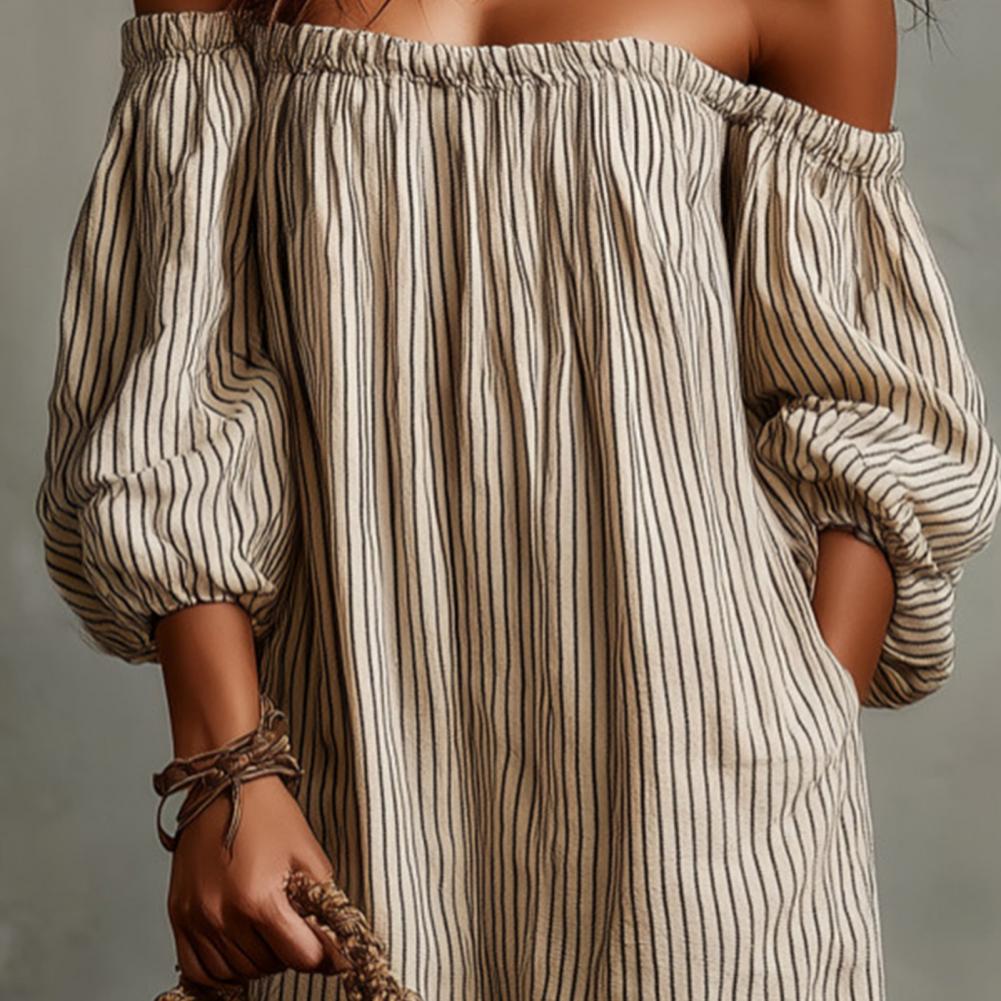 Off Shoulder Puff Sleeve Sundress - İlkbahar Yaz Kadın Düşük Omuzlu Maxi