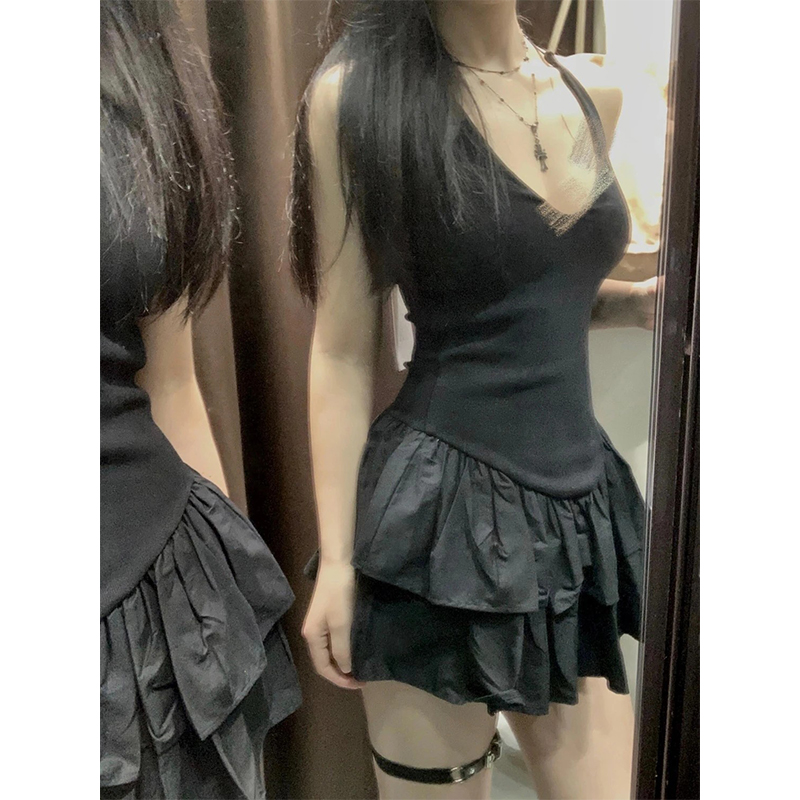 Y2K Backless Halter Mini Dress - MEXZT Y2K Siyah Mini Elbise Kadın