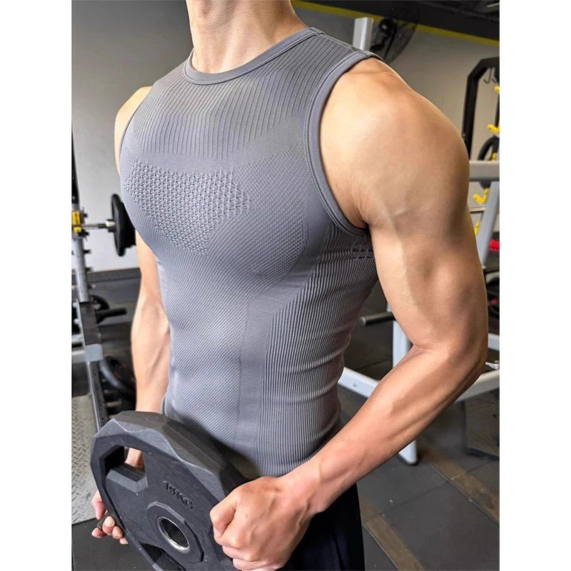 Seamless Ribbed Workout Tank Top - Erkek Dikişsiz Fitilli Fitness Atleti Hızlı