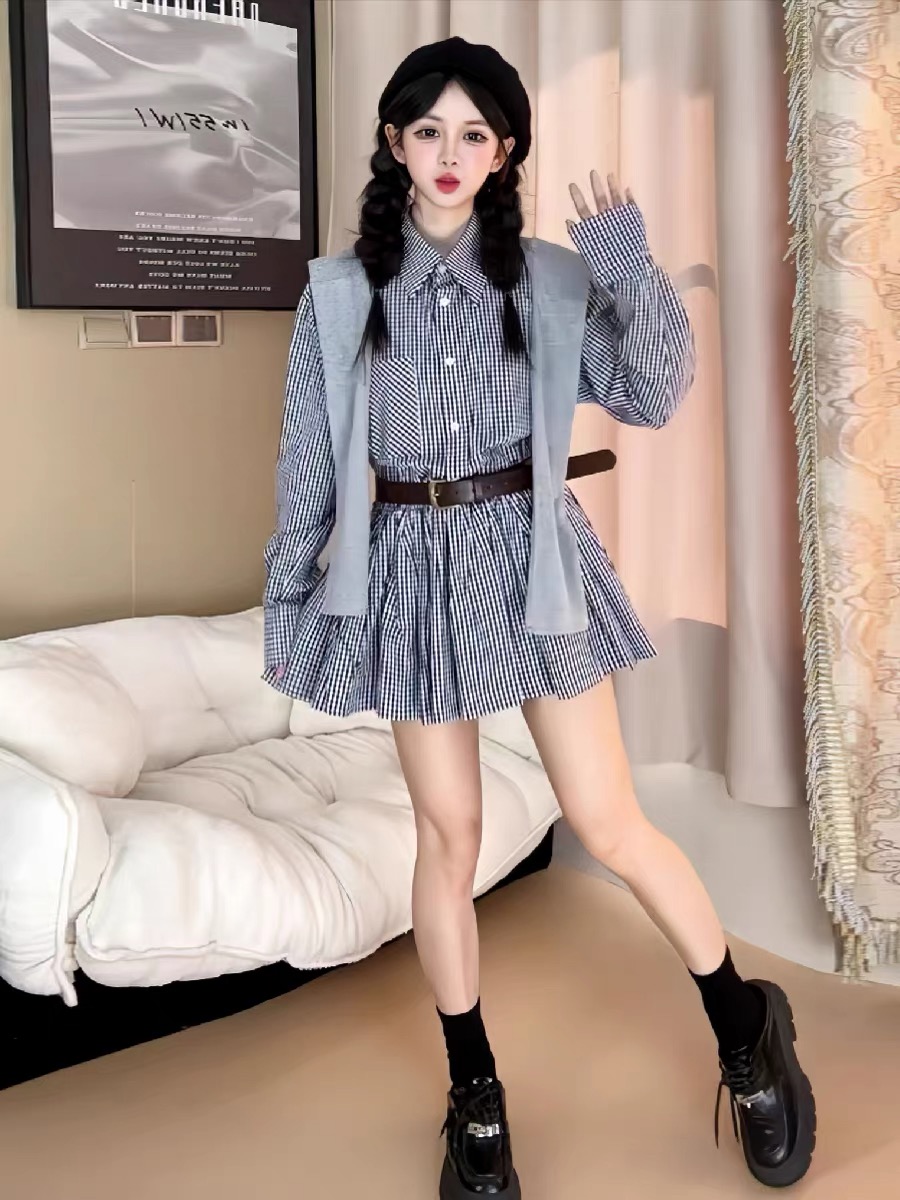 Korean Style A Line Shirt Dress - Sonbahar Başları Kore Tarzı Gömlek Elbise