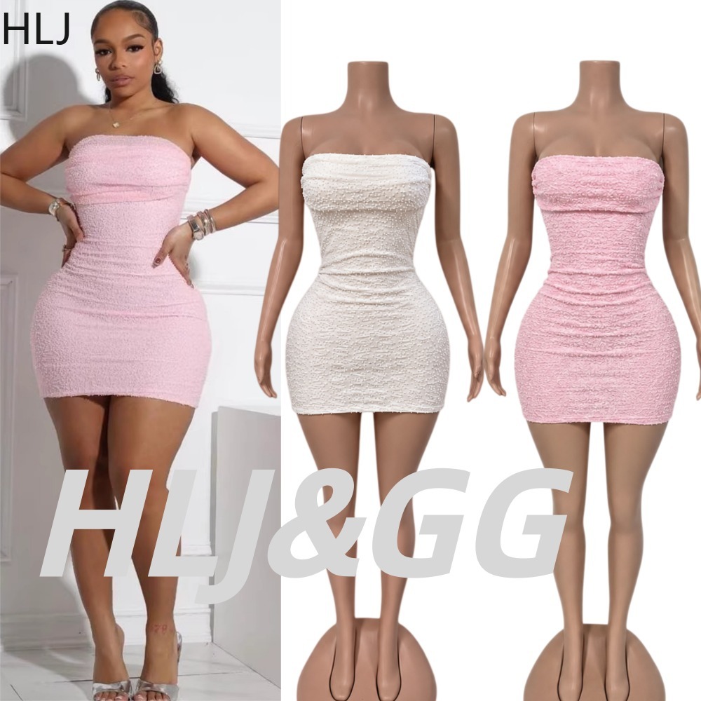 Sparkly Rhinestone Club Party Dress - HLJ Seksi Kadın Straplez Mini Elbise
