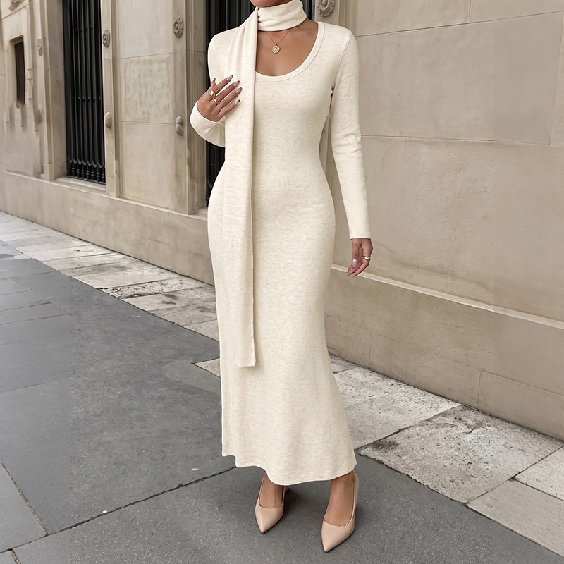 Bodycon Long Sleeve Ribbed Dress - Kadınlar için Şık, Fitilli Örgü, Uzun