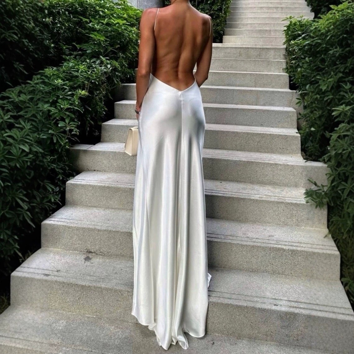 Beyaz Saten Uzun Abiye Elbise, - Elegant Satin Evening Gown Split incelemesi ve fiyatı