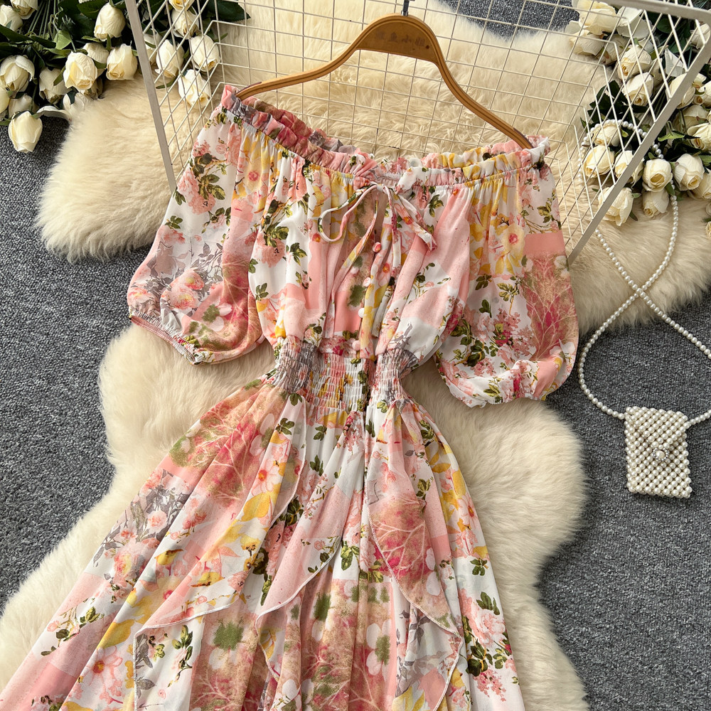 Zarif Basamaklı Fırfırlı Çiçek - Off Shoulder Puff Sleeve Sundress incelemesi ve fiyatı