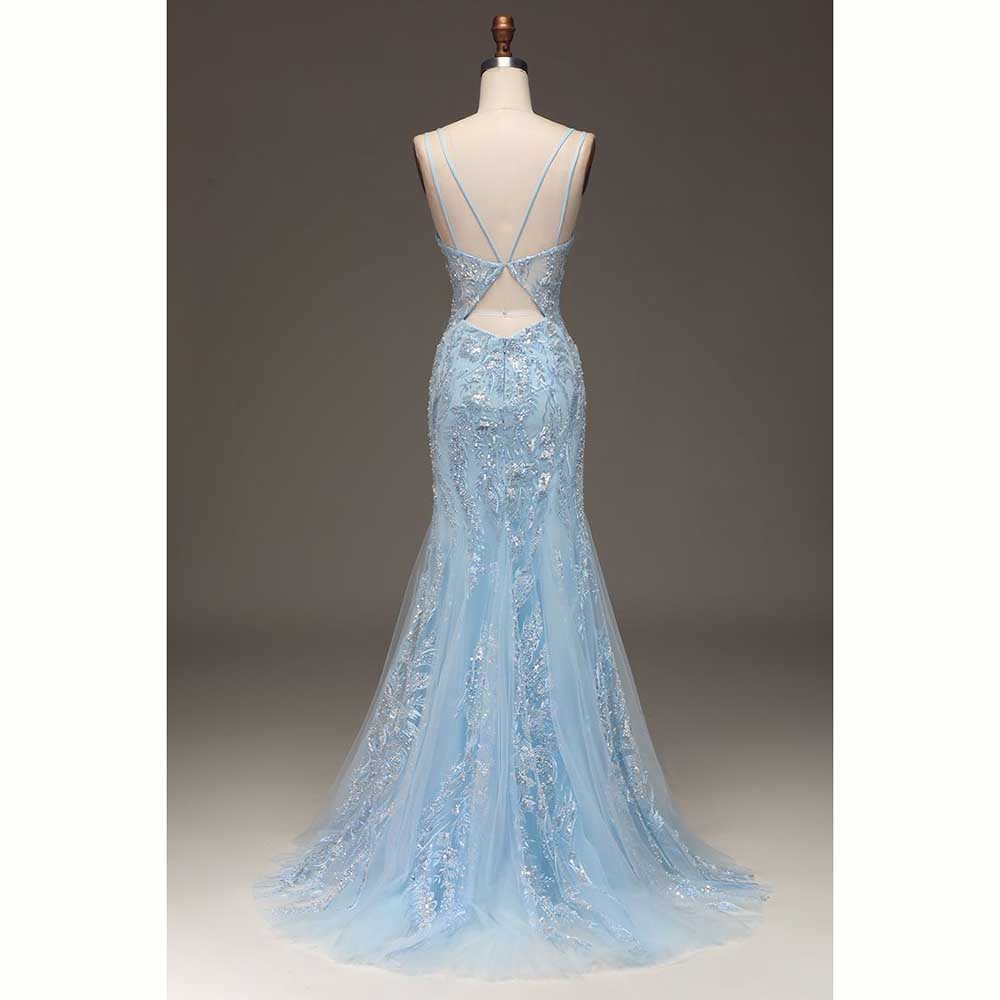 Zarif Açık Mavi Saten Kadın Ak - Elegant Satin Evening Gown Split incelemesi ve fiyatı
