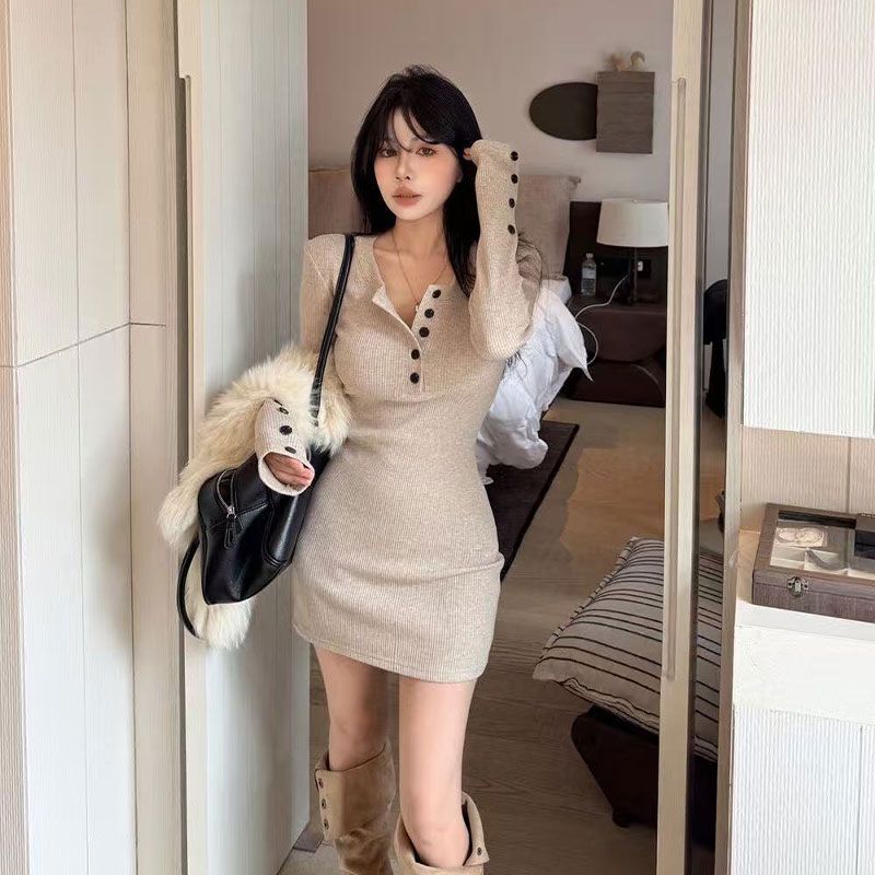 Y2k Kadın Vücut Hatlarını Göst - Bodycon Long Sleeve Ribbed Dress incelemesi ve fiyatı