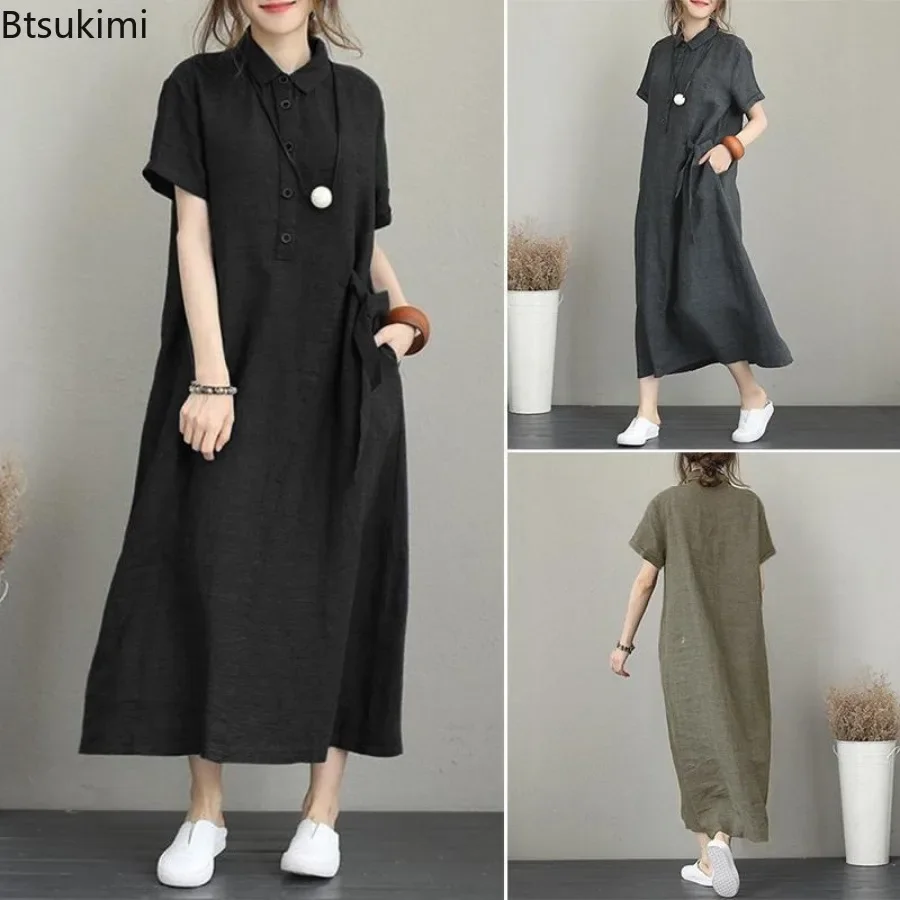 2026 yaz elbisesi basit Vintag - Casual Loose Linen Shirt Dress incelemesi ve fiyatı