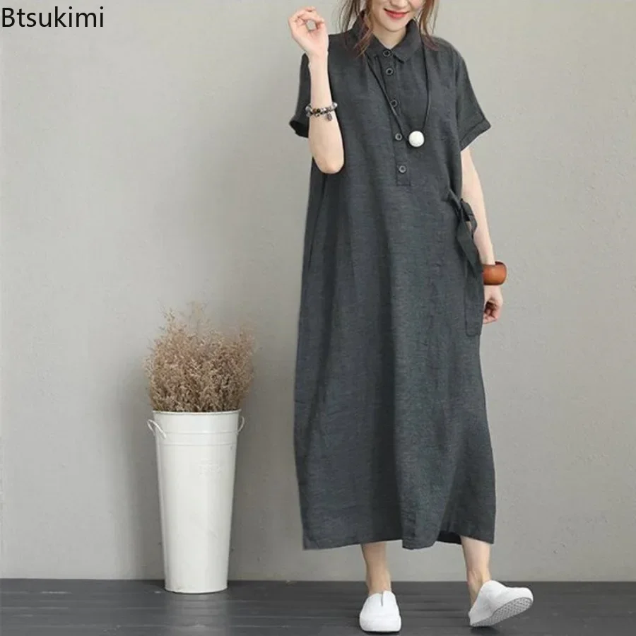 2026 yaz elbisesi basit Vintag - Casual Loose Linen Shirt Dress incelemesi ve fiyatı