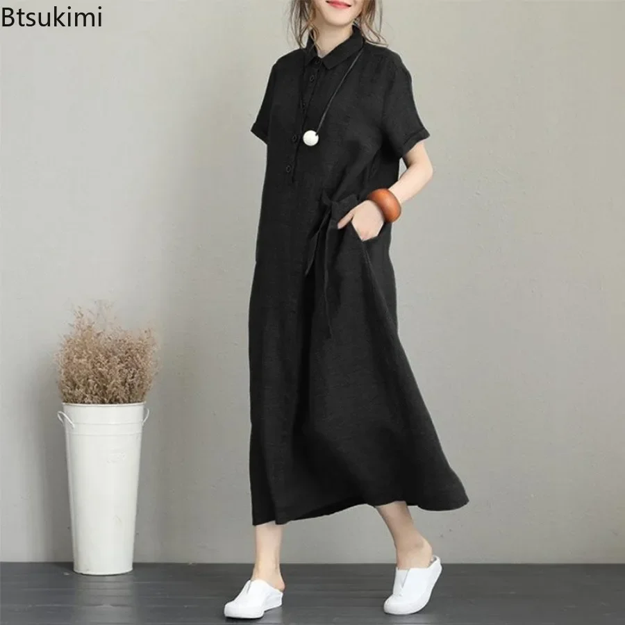 2026 yaz elbisesi basit Vintag - Casual Loose Linen Shirt Dress incelemesi ve fiyatı