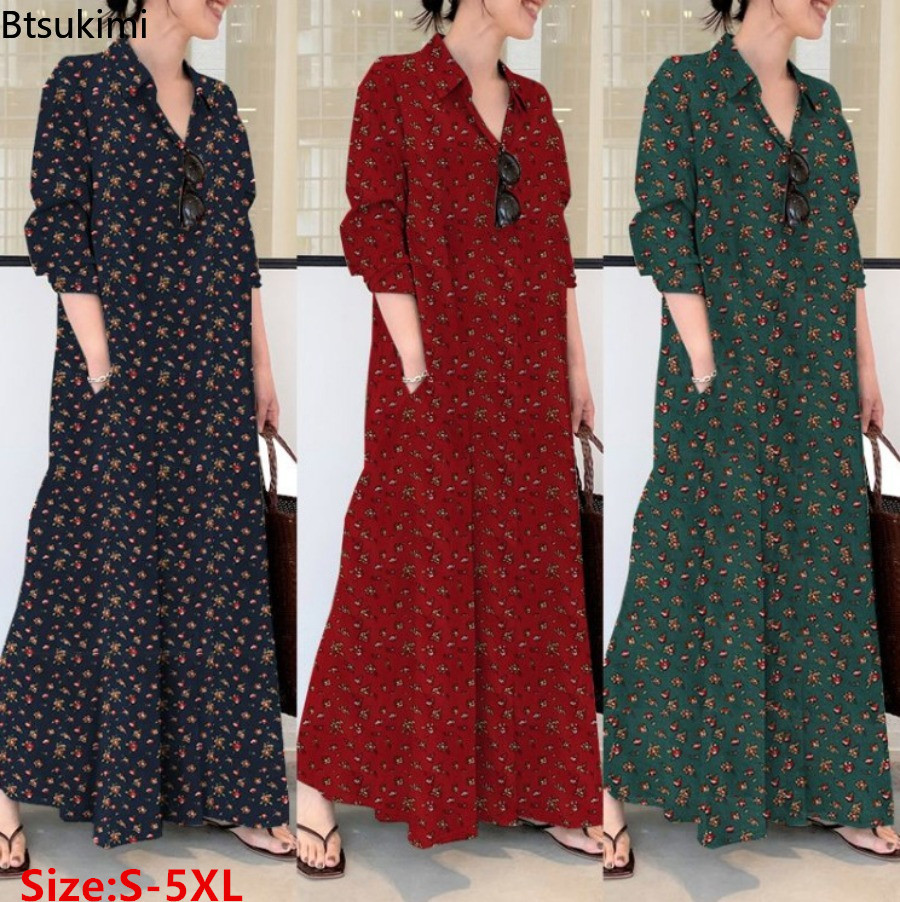 Yeni Kadın Baskılı Uzun Stil G - Casual Loose Linen Shirt Dress incelemesi ve fiyatı