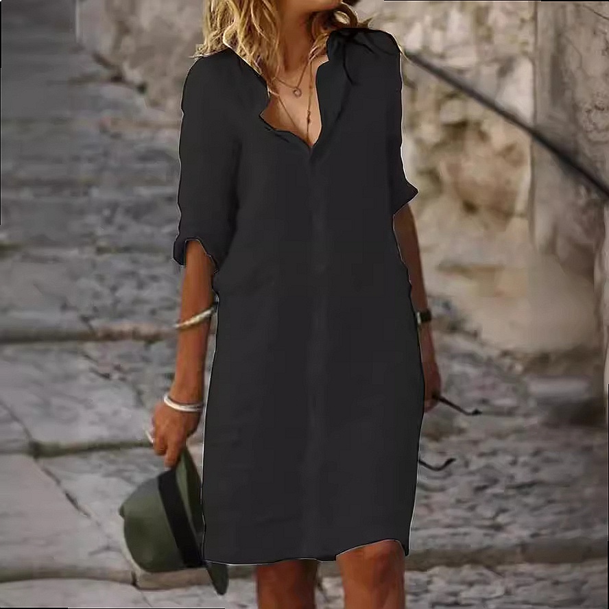 Bol Kesim Düğmeli Midi Gömlek  - Casual Loose Linen Shirt Dress incelemesi ve fiyatı