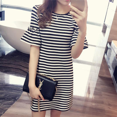 Yaz Çizgili Elbise Kadın Midi  - Korean Style A Line Shirt Dress incelemesi ve fiyatı