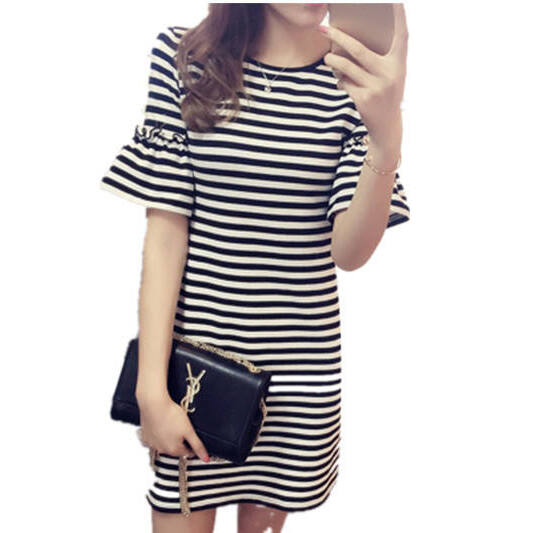 Yaz Çizgili Elbise Kadın Midi  - Korean Style A Line Shirt Dress incelemesi ve fiyatı