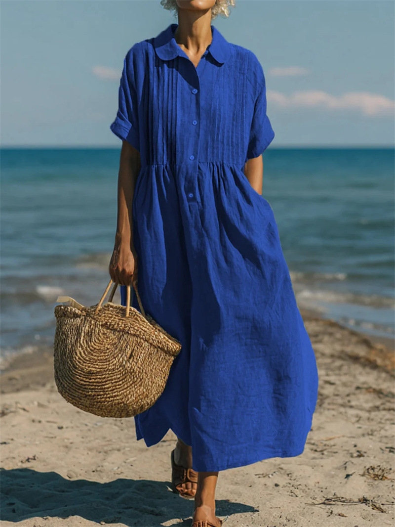 Kadınlar için Yaka Detaylı, Dü - Casual Loose Linen Shirt Dress incelemesi ve fiyatı