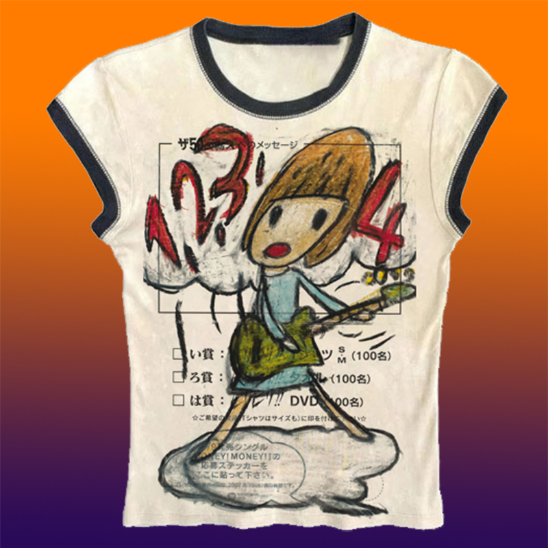 Y2K kore popüler giysiler Emo  - Y2K Graphic Baby Tee Crop incelemesi ve fiyatı