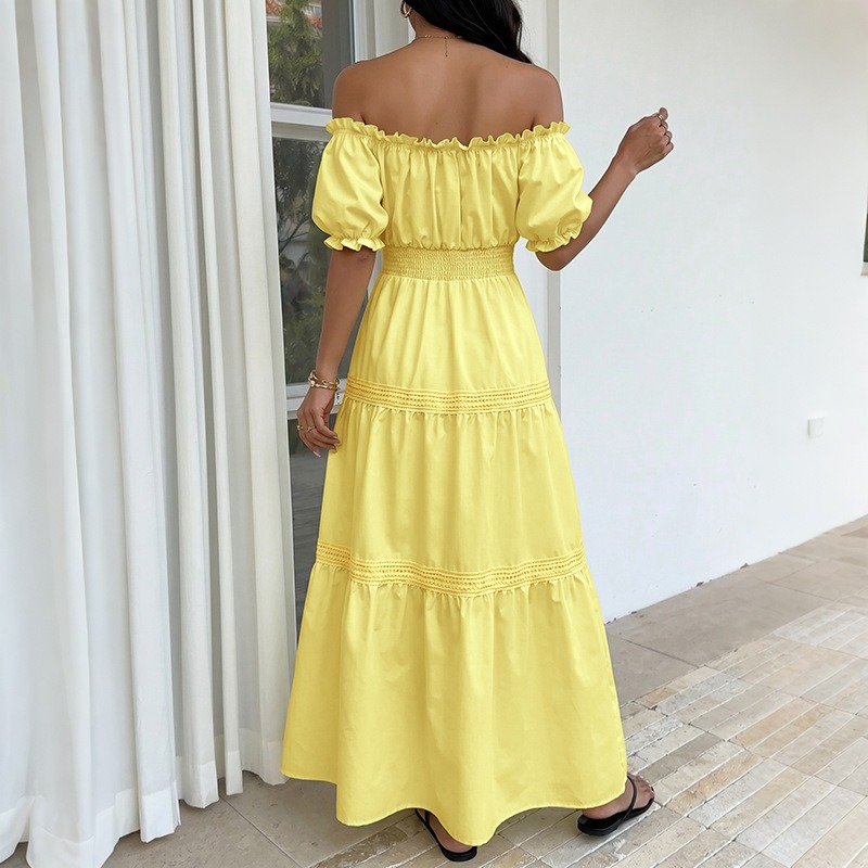 Yaz Bohem Kadınlar Sarı Omuzla - Off Shoulder Puff Sleeve Sundress incelemesi ve fiyatı
