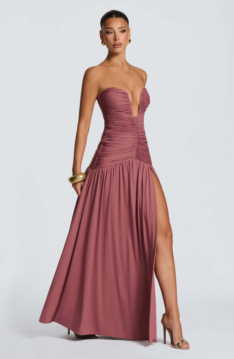 Zarif Düz Pileli Dar Uzun Elbi - Elegant Satin Evening Gown Split incelemesi ve fiyatı