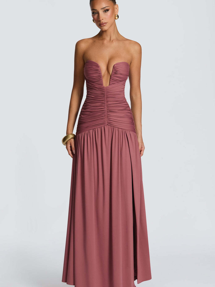 Zarif Düz Pileli Dar Uzun Elbi - Elegant Satin Evening Gown Split incelemesi ve fiyatı