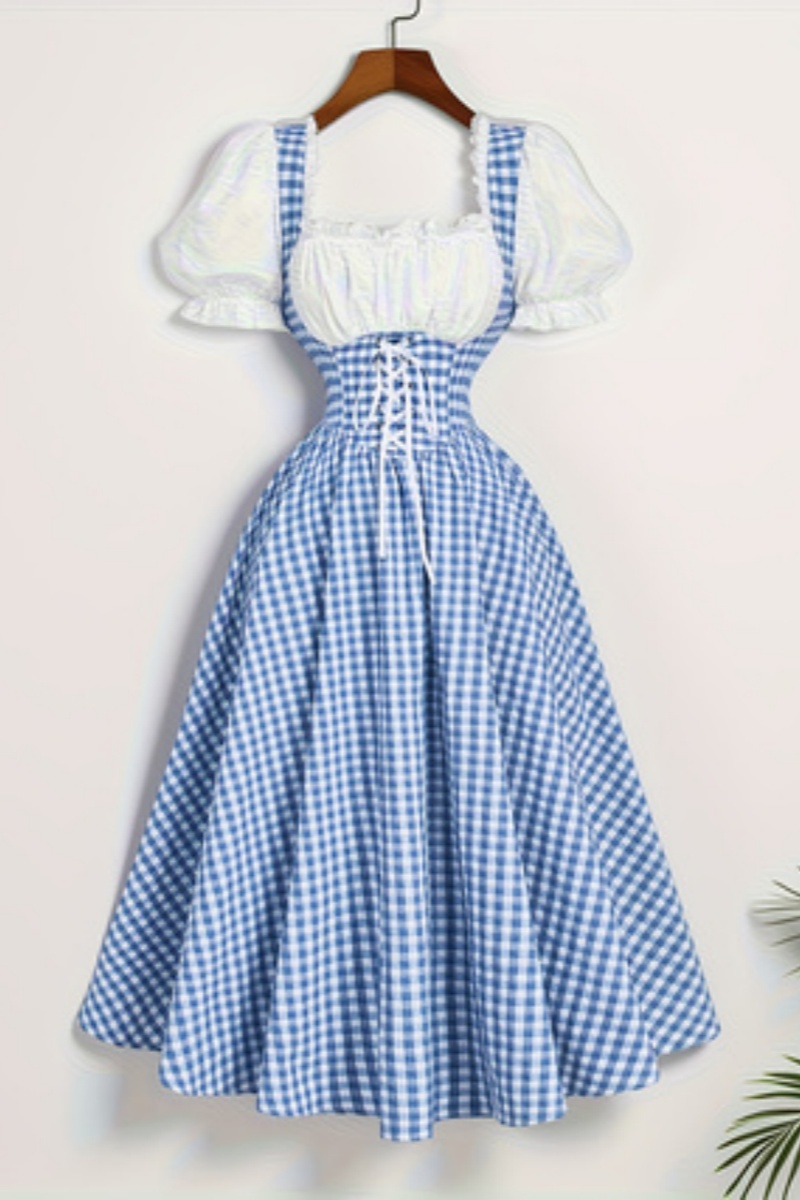 Bayan Modası Mavi ve Beyaz Izg - French Vintage Floral Midi Dress incelemesi ve fiyatı