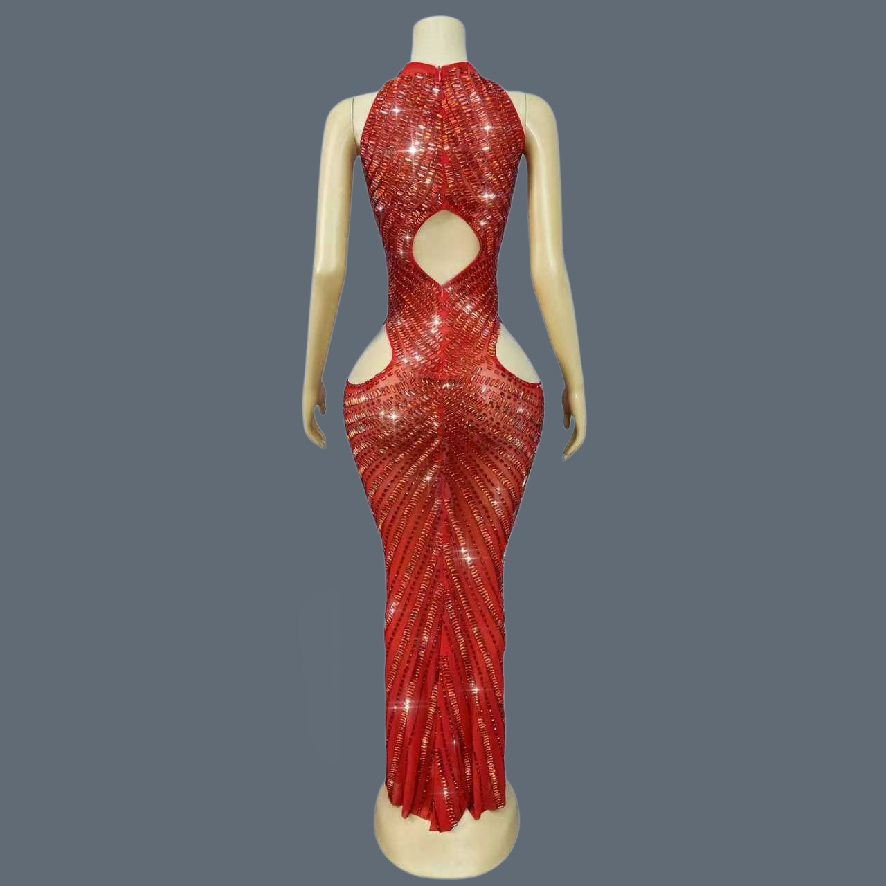 Lüks Kırmızı Taşlı Oyuklu Deni - Sparkly Rhinestone Club Party Dress incelemesi ve fiyatı