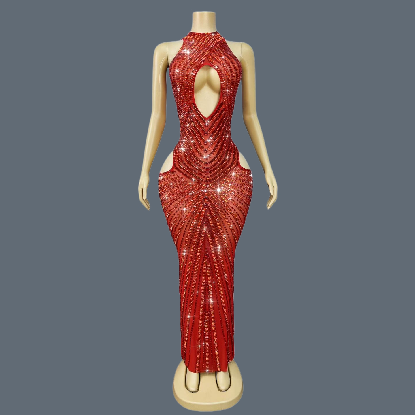 Lüks Kırmızı Taşlı Oyuklu Deni - Sparkly Rhinestone Club Party Dress incelemesi ve fiyatı