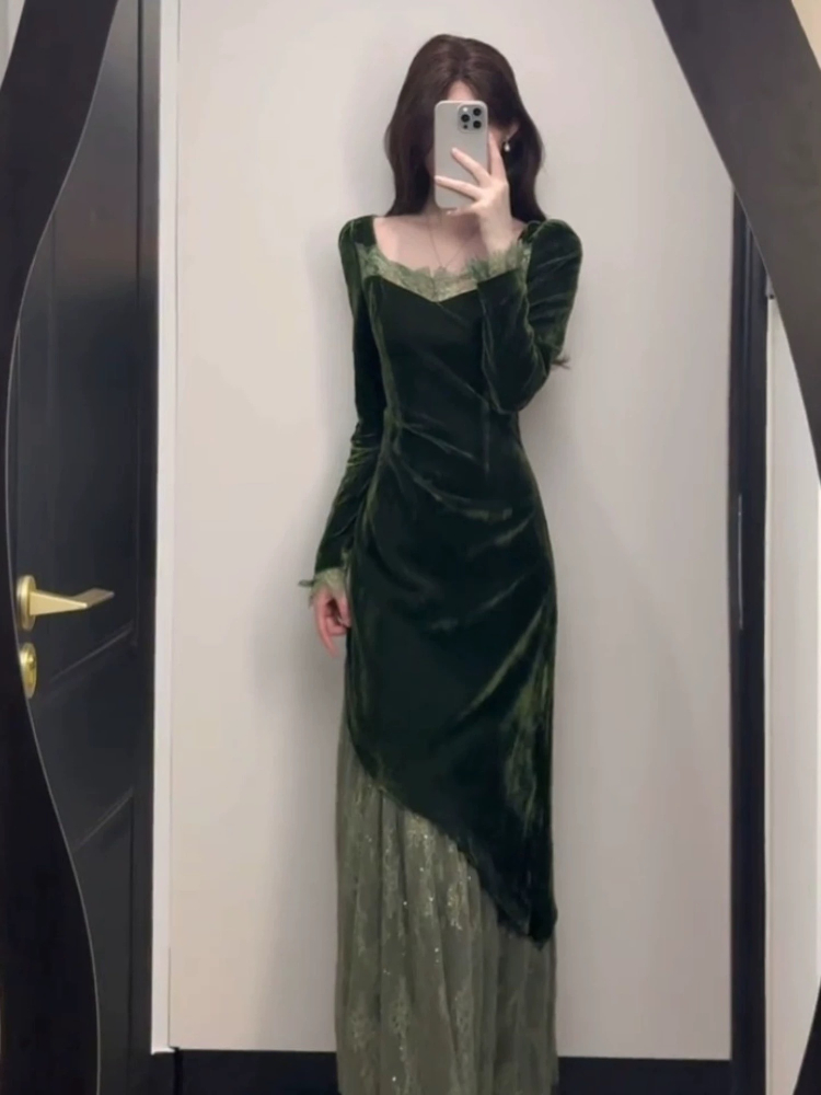 Fransız Vintage Zarif Kadife E - French Vintage Floral Midi Dress incelemesi ve fiyatı